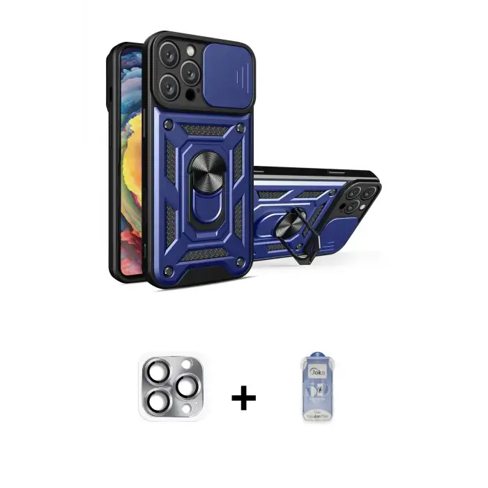 ieg™ iPhone 16 Pro Max Kılıf Ahenk Klasik - Siyah Joko Magic 5D Cam + Pers Alüminyum Kamera Lens - GI