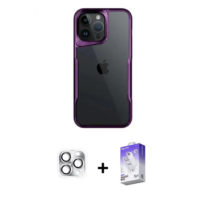 ieg™ iPhone 16 Pro Max Kılıf Akış Çizgi Koleksiyonu - Siyah Bilvis 5in1 3D Magic Cam Ekran Koruyucu + Pers Alüminyum Kamera Lens - GS
