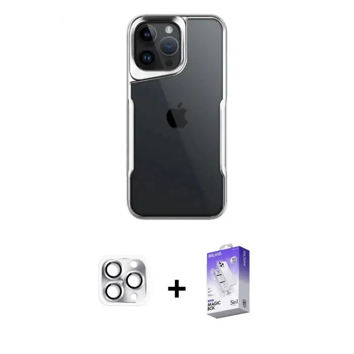 ieg™ iPhone 16 Pro Max Kılıf Akış Çizgi Koleksiyonu - Siyah Bilvis 5in1 3D Magic Cam Ekran Koruyucu + Pers Alüminyum Kamera Lens - GS