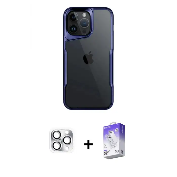 ieg™ iPhone 16 Pro Max Kılıf Akış Çizgi Koleksiyonu - Siyah Bilvis 5in1 3D Magic Cam Ekran Koruyucu + Pers Alüminyum Kamera Lens - GS