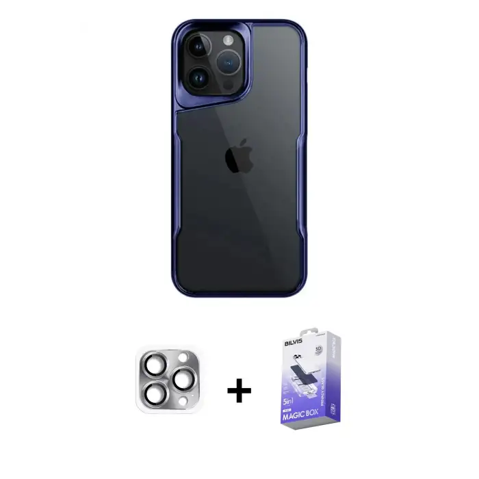 ieg™ iPhone 16 Pro Max Kılıf Akış Çizgi Koleksiyonu - Siyah Bilvis 5in1 5D Magic Hayalet Cam Ekran Koruyucu + Pers Alüminyum Kamera Lens - GI