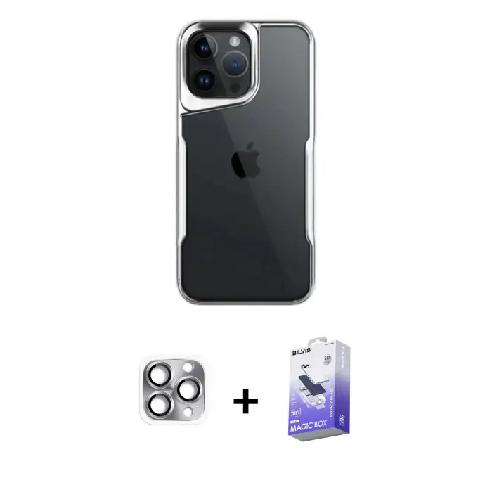 ieg™ iPhone 16 Pro Max Kılıf Akış Çizgi Koleksiyonu - Siyah Bilvis 5in1 5D Magic Hayalet Cam Ekran Koruyucu + Pers Alüminyum Kamera Lens - GI
