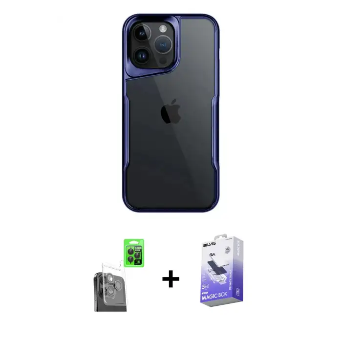 ieg™ iPhone 16 Pro Max Kılıf Akış Çizgi Koleksiyonu - Siyah Bilvis 5in1 5D Magic Hayalet Cam Ekran Koruyucu + Raze Metal Kamera Lens - SH