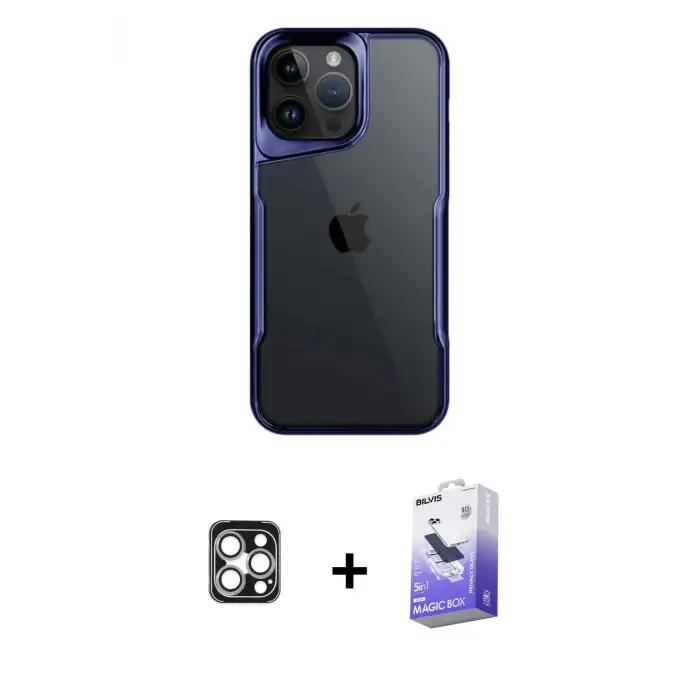 ieg™ iPhone 16 Pro Max Kılıf Akış Çizgi Koleksiyonu - Siyah Bilvis 5in1 5D Magic Hayalet Cam Ekran Koruyucu + PVD Metal Kamera Lens - GS