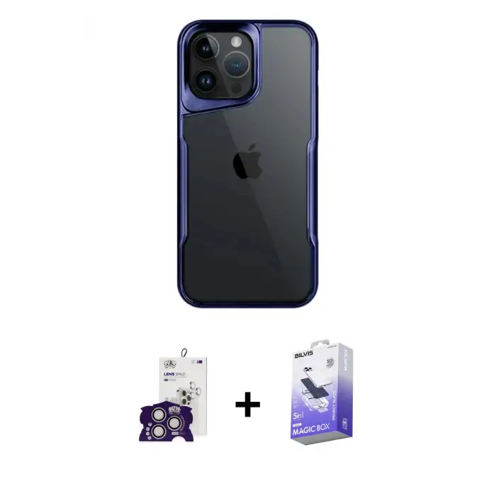 ieg™ iPhone 16 Pro Max Kılıf Akış Çizgi Koleksiyonu - Siyah Bilvis 5in1 5D Magic Hayalet Cam Ekran Koruyucu + Bilvis Titan Kamera Lens - GS