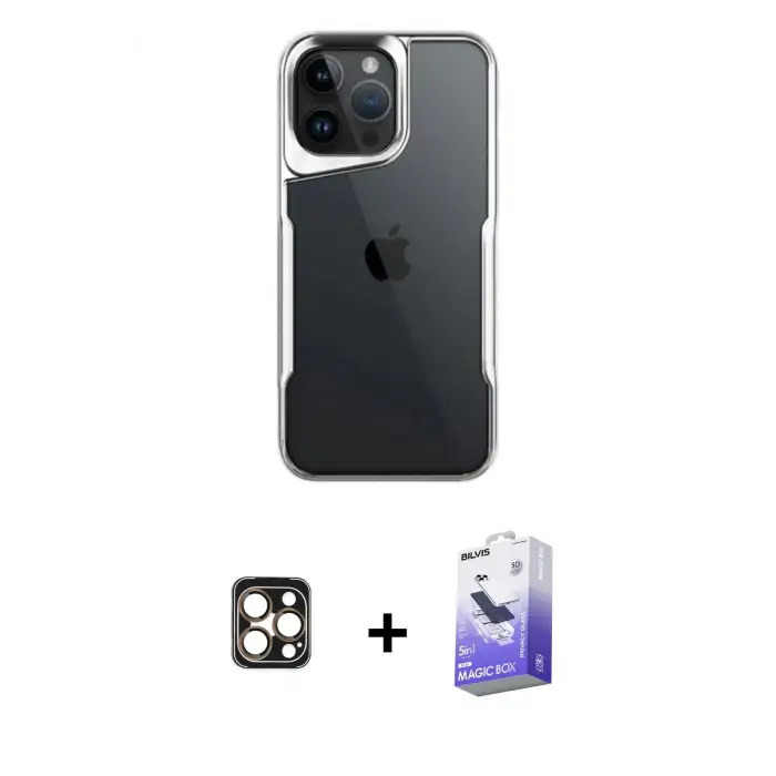 ieg™ iPhone 16 Pro Max Kılıf Akış Çizgi Koleksiyonu - Siyah Bilvis 5in1 5D Magic Hayalet Cam Ekran Koruyucu + PVD Metal Kamera Lens - GD
