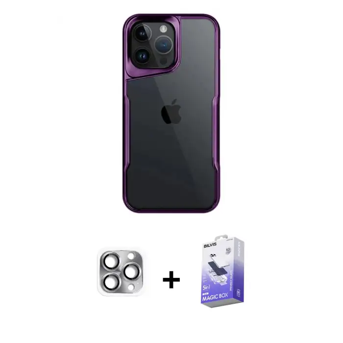 ieg™ iPhone 16 Pro Max Kılıf Akış Çizgi Koleksiyonu - Siyah Bilvis 5in1 5D Magic Hayalet Cam Ekran Koruyucu + Pers Alüminyum Kamera Lens - GI