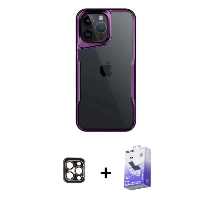 ieg™ iPhone 16 Pro Max Kılıf Akış Çizgi Koleksiyonu - Siyah Bilvis 5in1 5D Magic Hayalet Cam Ekran Koruyucu + PVD Metal Kamera Lens - GD