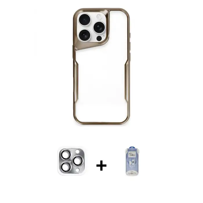 ieg™ iPhone 16 Pro Max Kılıf Akış Çizgi Koleksiyonu - Siyah Joko Magic 5D Cam + Pers Alüminyum Kamera Lens - GI