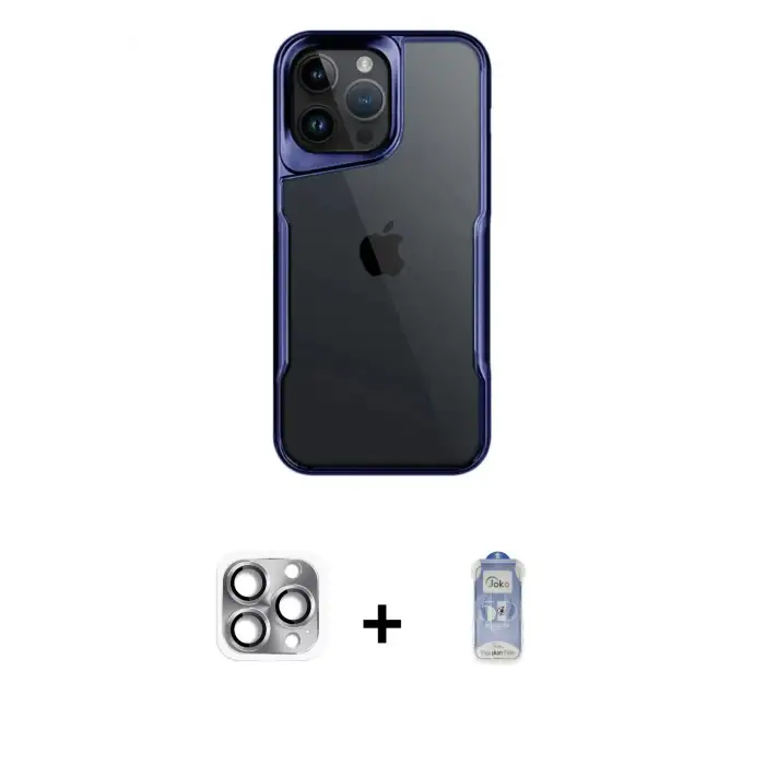 ieg™ iPhone 16 Pro Max Kılıf Akış Çizgi Koleksiyonu - Siyah Joko Magic 5D Cam + Pers Alüminyum Kamera Lens - GI
