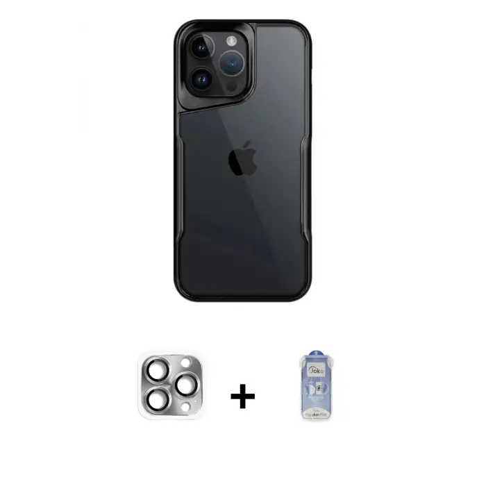ieg™ iPhone 16 Pro Max Kılıf Akış Çizgi Koleksiyonu - Siyah Joko Magic 5D Cam + Pers Alüminyum Kamera Lens - GI