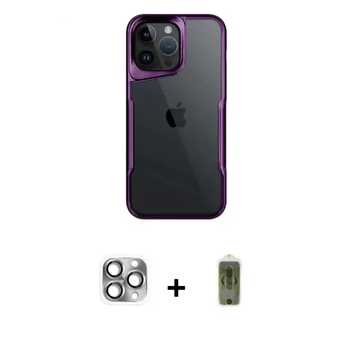 ieg™ iPhone 16 Pro Max Kılıf Akış Çizgi Koleksiyonu - Siyah Joko Magic 5D Hayalet Cam + Pers Alüminyum Kamera Lens - GI