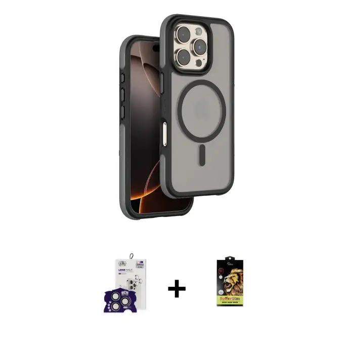 ieg™ iPhone 16 Pro Max Kılıf Çekirdek Minimal Prime - Siyah Buffer Cam Ekran Koruyucu + Bilvis Titan Kamera Lens - TMGI