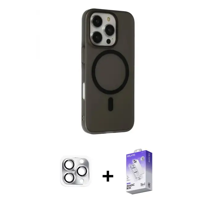 ieg™ iPhone 16 Pro Max Kılıf Çekirdek Modern Prime - Siyah Bilvis 5in1 3D Magic Cam Ekran Koruyucu + Pers Alüminyum Kamera Lens - GS