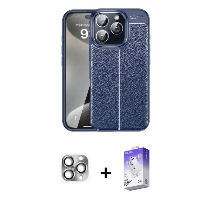 ieg™ iPhone 16 Pro Max Kılıf Doruk Klasik Özel Seri - Siyah Bilvis 5in1 3D Magic Cam Ekran Koruyucu + Pers Alüminyum Kamera Lens - GI