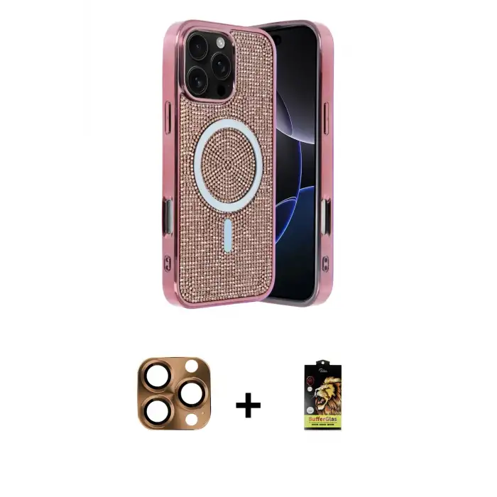 ieg™ iPhone 16 Pro Max Kılıf Eksen Çizgi - Siyah Buffer Cam Ekran Koruyucu + Pers Alüminyum Kamera Lens - CLTM