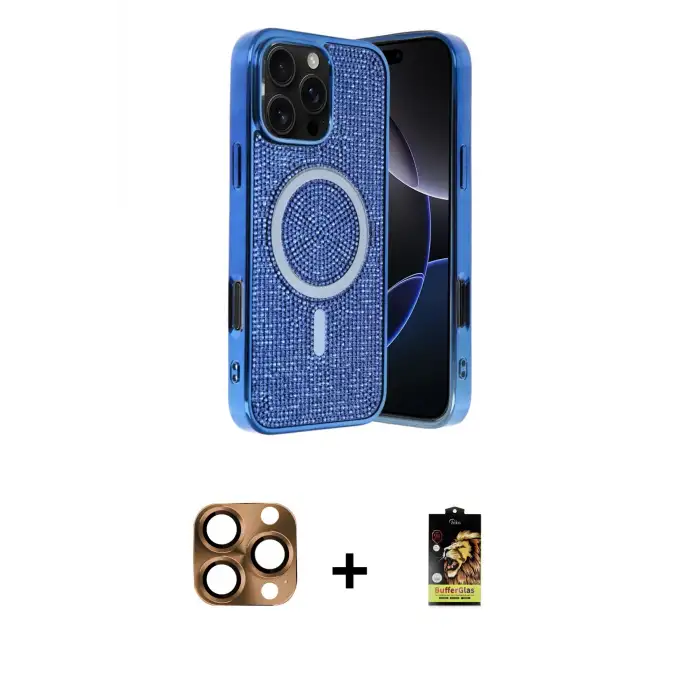 ieg™ iPhone 16 Pro Max Kılıf Eksen Çizgi - Siyah Buffer Cam Ekran Koruyucu + Pers Alüminyum Kamera Lens - CLTM