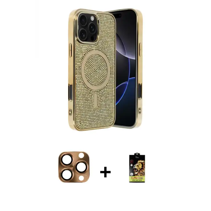 ieg™ iPhone 16 Pro Max Kılıf Eksen Çizgi - Siyah Buffer Cam Ekran Koruyucu + Pers Alüminyum Kamera Lens - CLTM
