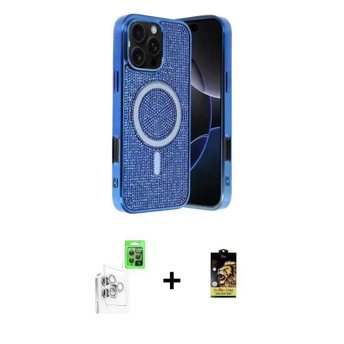 ieg™ iPhone 16 Pro Max Kılıf Eksen Çizgi - Siyah Buffer Cam Ekran Koruyucu + Raze Metal Kamera Lens - BZ