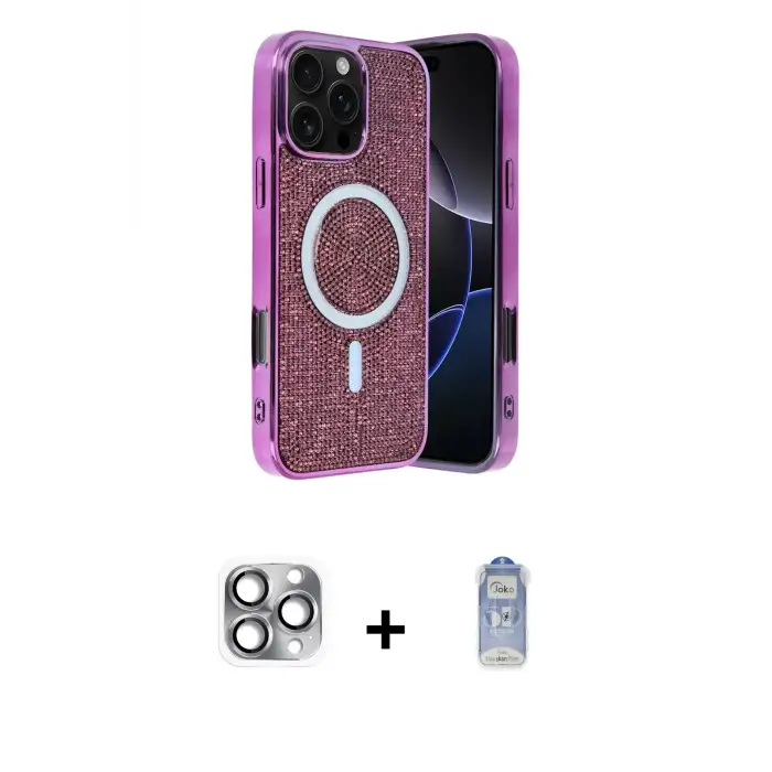 ieg™ iPhone 16 Pro Max Kılıf Eksen Çizgi - Siyah Joko Magic 5D Cam + Pers Alüminyum Kamera Lens - GI