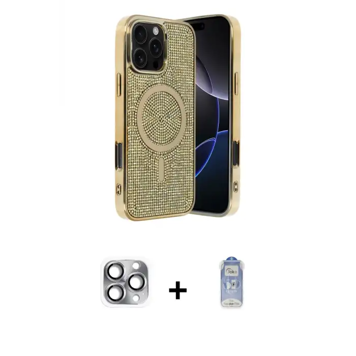 ieg™ iPhone 16 Pro Max Kılıf Eksen Çizgi - Siyah Joko Magic 5D Cam + Pers Alüminyum Kamera Lens - GI