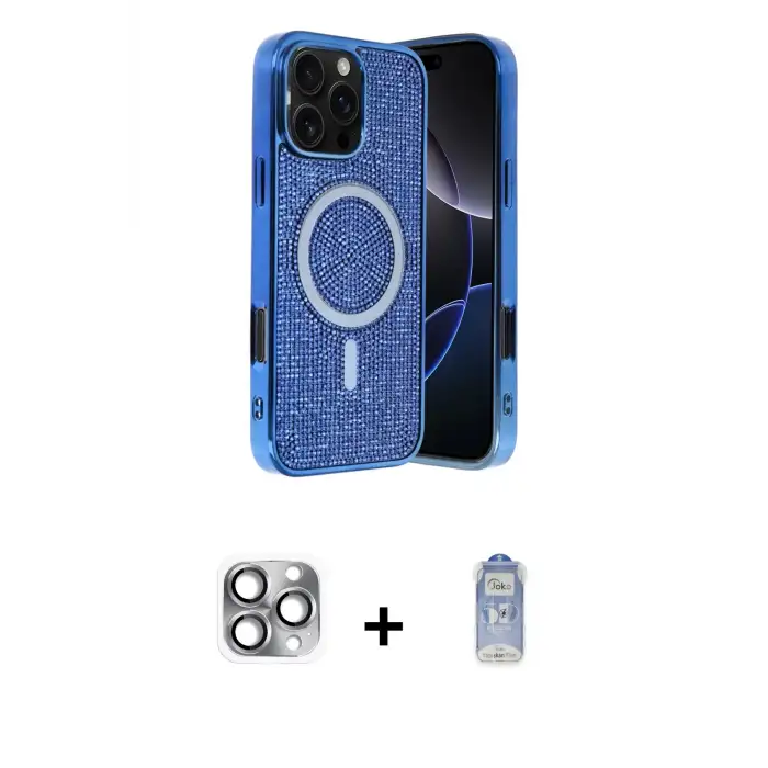 ieg™ iPhone 16 Pro Max Kılıf Eksen Çizgi - Siyah Joko Magic 5D Cam + Pers Alüminyum Kamera Lens - GI