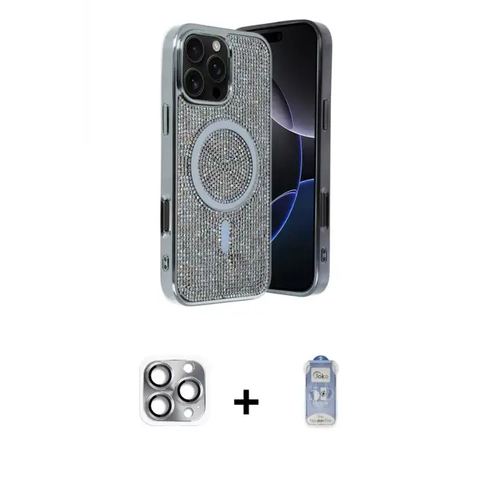 ieg™ iPhone 16 Pro Max Kılıf Eksen Çizgi - Siyah Joko Magic 5D Cam + Pers Alüminyum Kamera Lens - GI
