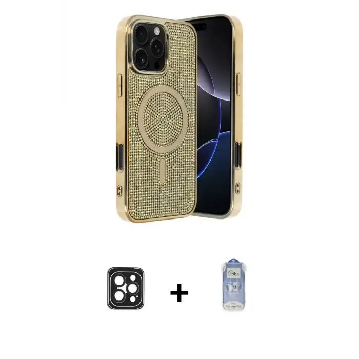 ieg™ iPhone 16 Pro Max Kılıf Eksen Çizgi - Siyah Joko Magic 5D Cam + PVD Metal Kamera Lens - SH