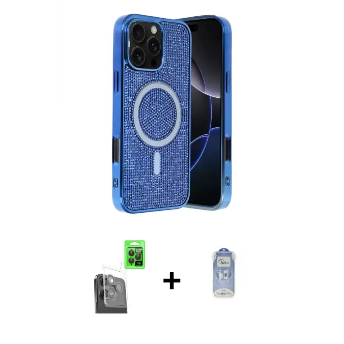 ieg™ iPhone 16 Pro Max Kılıf Eksen Çizgi - Siyah Joko Magic 5D Cam + Raze Metal Kamera Lens - SH