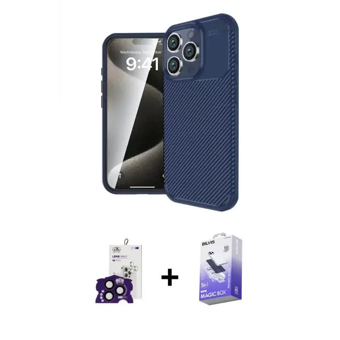 ieg™ iPhone 16 Pro Max Kılıf Eksen Form Prime - Siyah Bilvis 5in1 5D Magic Hayalet Cam Ekran Koruyucu + Bilvis Titan Kamera Lens - SH