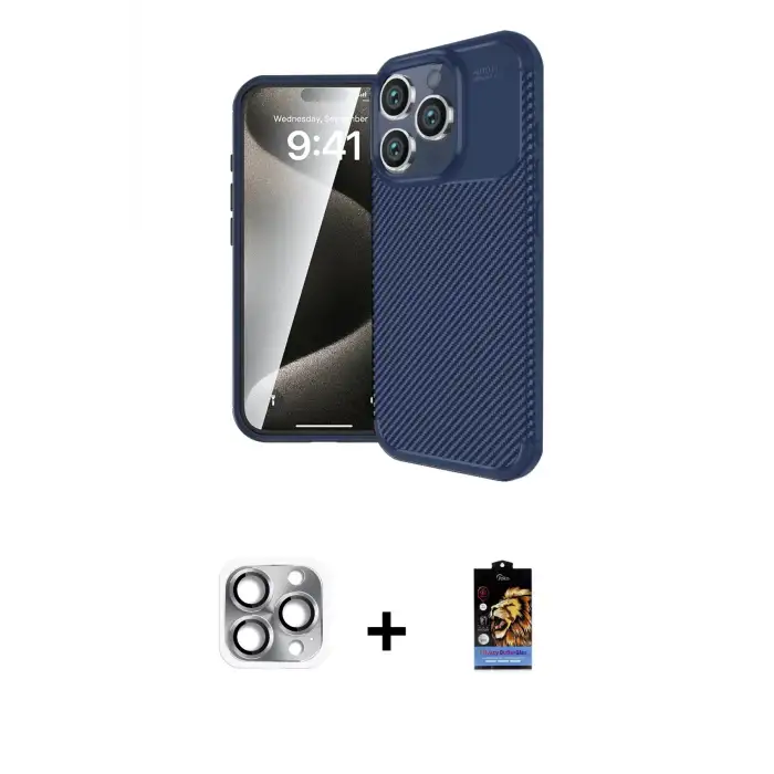 ieg™ iPhone 16 Pro Max Kılıf Eksen Form Prime - Siyah Buffer Hayalet Cam Ekran Koruyucu + Pers Alüminyum Kamera Lens - GI