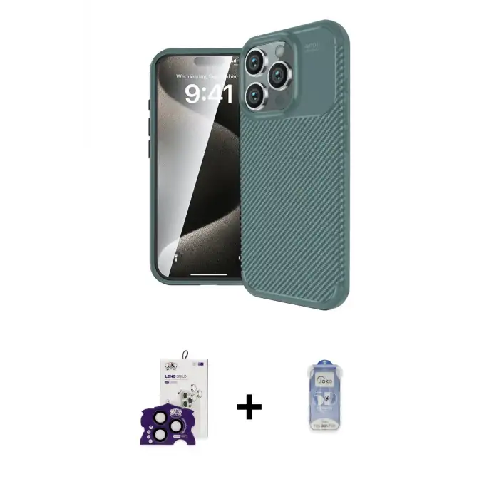 ieg™ iPhone 16 Pro Max Kılıf Eksen Form Prime - Siyah Joko Magic 5D Cam + Bilvis Titan Kamera Lens - SH