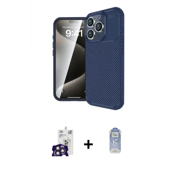 ieg™ iPhone 16 Pro Max Kılıf Eksen Form Prime - Siyah Joko Magic 5D Cam + Bilvis Titan Kamera Lens - TMGI