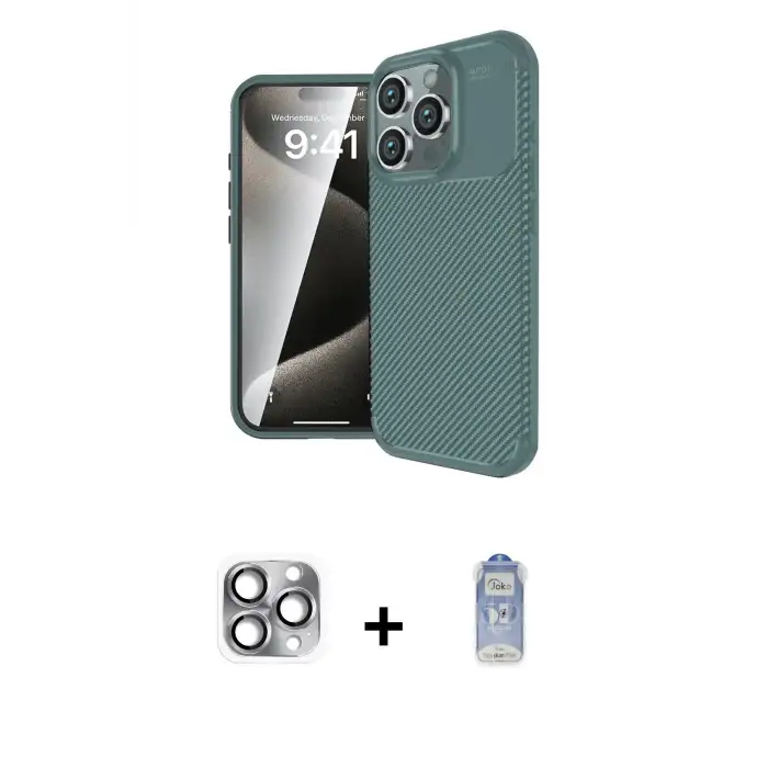ieg™ iPhone 16 Pro Max Kılıf Eksen Form Prime - Siyah Joko Magic 5D Cam + Pers Alüminyum Kamera Lens - GI