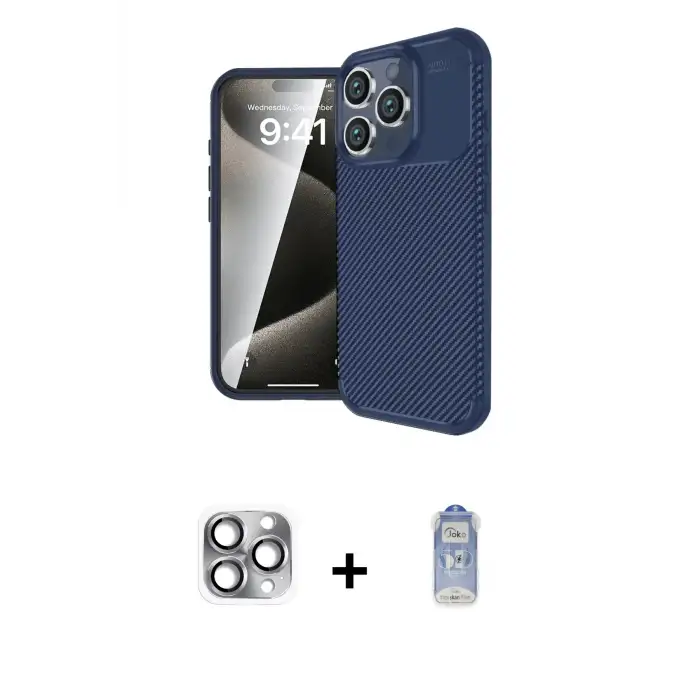 ieg™ iPhone 16 Pro Max Kılıf Eksen Form Prime - Siyah Joko Magic 5D Cam + Pers Alüminyum Kamera Lens - GI
