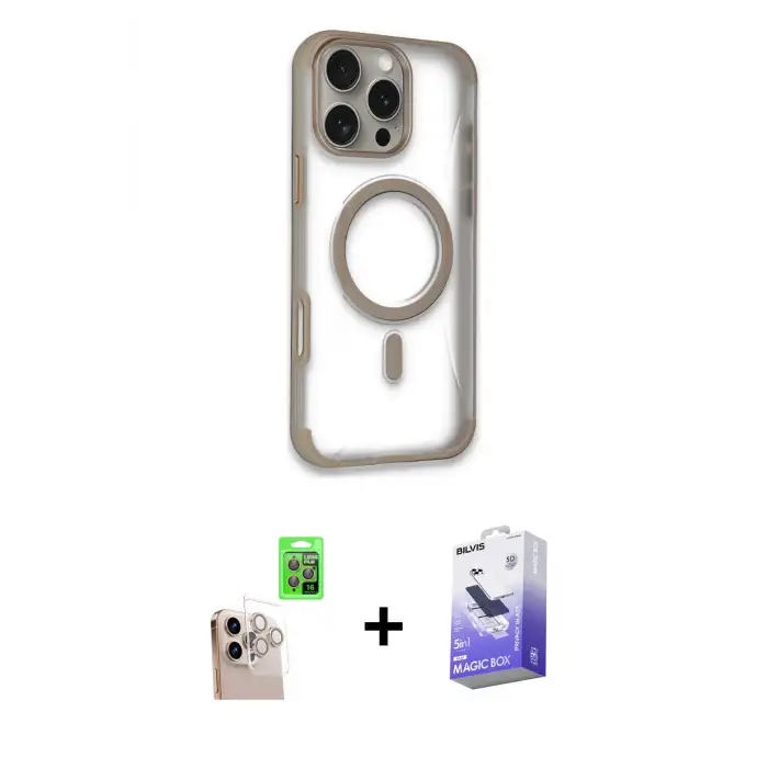 ieg™ iPhone 16 Pro Max Kılıf Eksen Klasik Koleksiyonu - Siyah Bilvis 5in1 5D Magic Hayalet Cam Ekran Koruyucu + Raze Metal Kamera Lens - NLGY