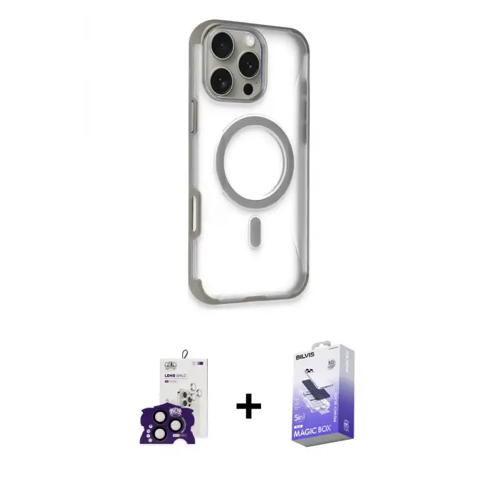 ieg™ iPhone 16 Pro Max Kılıf Eksen Klasik Koleksiyonu - Siyah Bilvis 5in1 5D Magic Hayalet Cam Ekran Koruyucu + Bilvis Titan Kamera Lens - SH