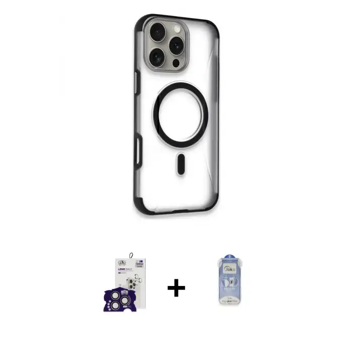 ieg™ iPhone 16 Pro Max Kılıf Eksen Klasik Koleksiyonu - Siyah Joko Magic 5D Cam + Bilvis Titan Kamera Lens - TMGI