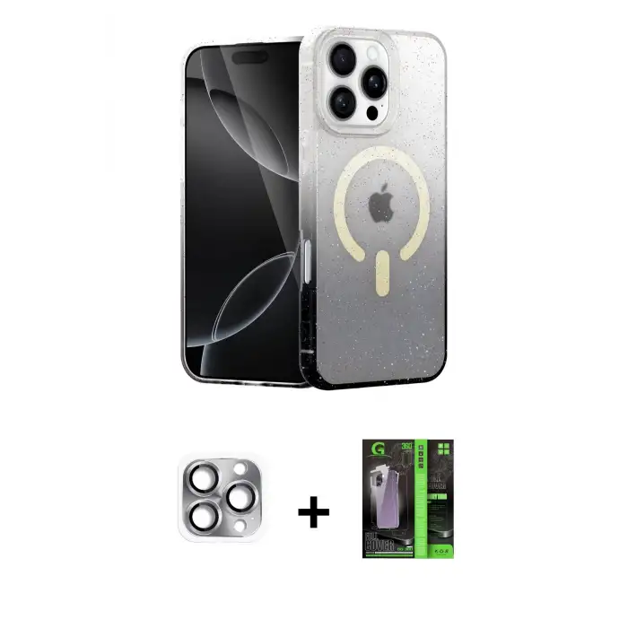 ieg™ iPhone 16 Pro Max Kılıf Eksen Minimal Özel Seri - Şeffaf 360 Full Body Arka Koruyucu + Pers Alüminyum Kamera Lens - GI