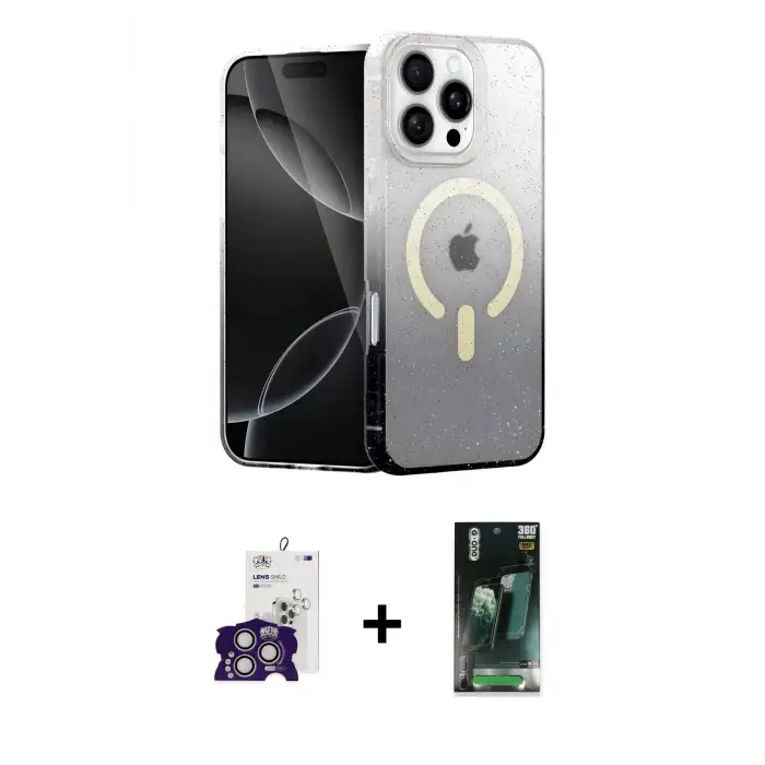 ieg™ iPhone 16 Pro Max Kılıf Eksen Minimal Özel Seri - Siyah 360 Mat Full Body Arka Koruyucu + Bilvis Titan Kamera Lens - GS