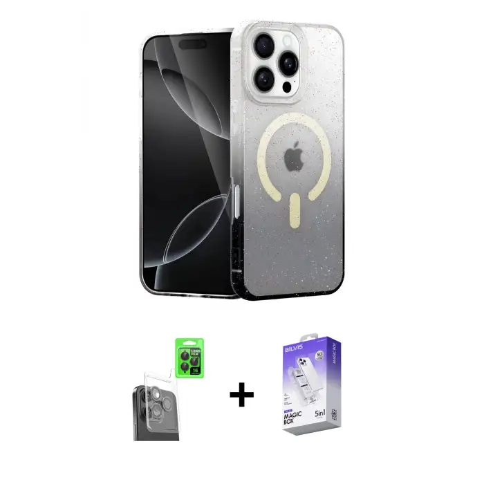 ieg™ iPhone 16 Pro Max Kılıf Eksen Minimal Özel Seri - Siyah Bilvis 5in1 3D Magic Cam Ekran Koruyucu + Raze Metal Kamera Lens - SH