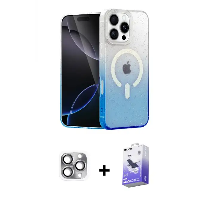 ieg™ iPhone 16 Pro Max Kılıf Eksen Minimal Özel Seri - Siyah Bilvis 5in1 5D Magic Hayalet Cam Ekran Koruyucu + Pers Alüminyum Kamera Lens - GI