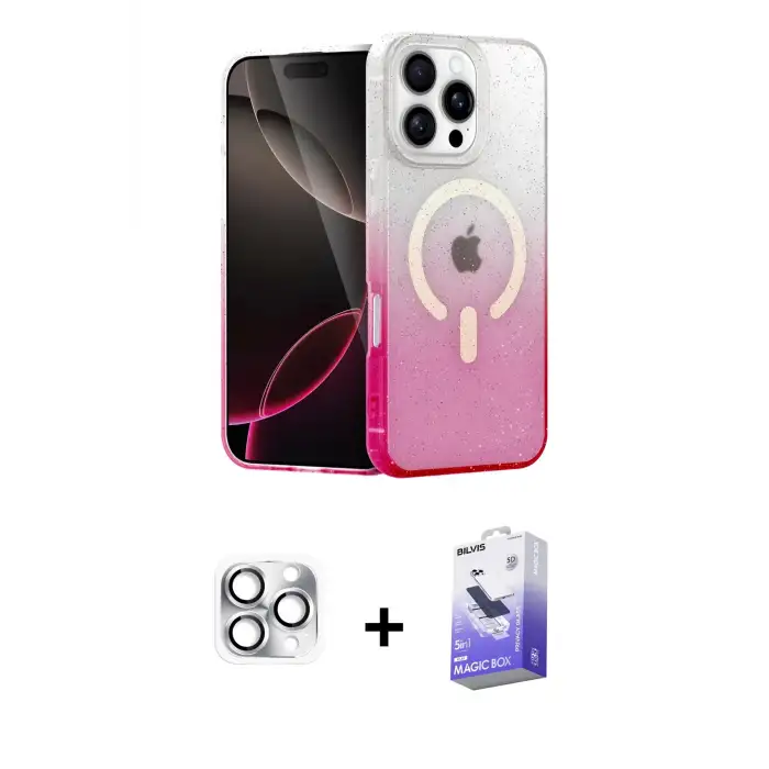 ieg™ iPhone 16 Pro Max Kılıf Eksen Minimal Özel Seri - Siyah Bilvis 5in1 5D Magic Hayalet Cam Ekran Koruyucu + Pers Alüminyum Kamera Lens - GS