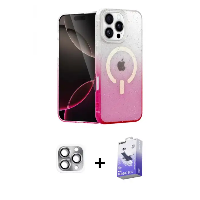 ieg™ iPhone 16 Pro Max Kılıf Eksen Minimal Özel Seri - Siyah Bilvis 5in1 5D Magic Hayalet Cam Ekran Koruyucu + Pers Alüminyum Kamera Lens - GI