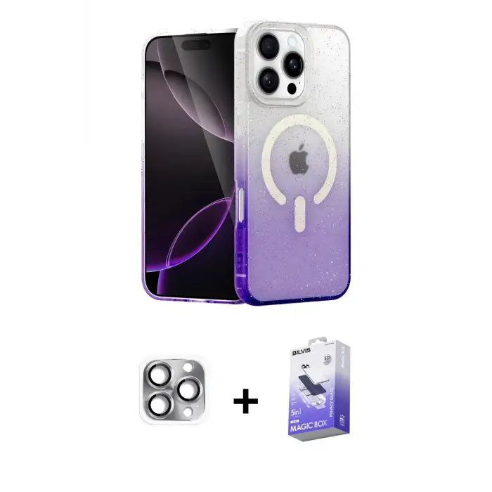 ieg™ iPhone 16 Pro Max Kılıf Eksen Minimal Özel Seri - Siyah Bilvis 5in1 5D Magic Hayalet Cam Ekran Koruyucu + Pers Alüminyum Kamera Lens - GI