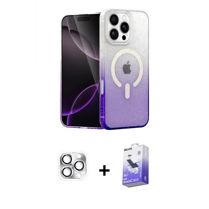 ieg™ iPhone 16 Pro Max Kılıf Eksen Minimal Özel Seri - Siyah Bilvis 5in1 5D Magic Hayalet Cam Ekran Koruyucu + Pers Alüminyum Kamera Lens - GS