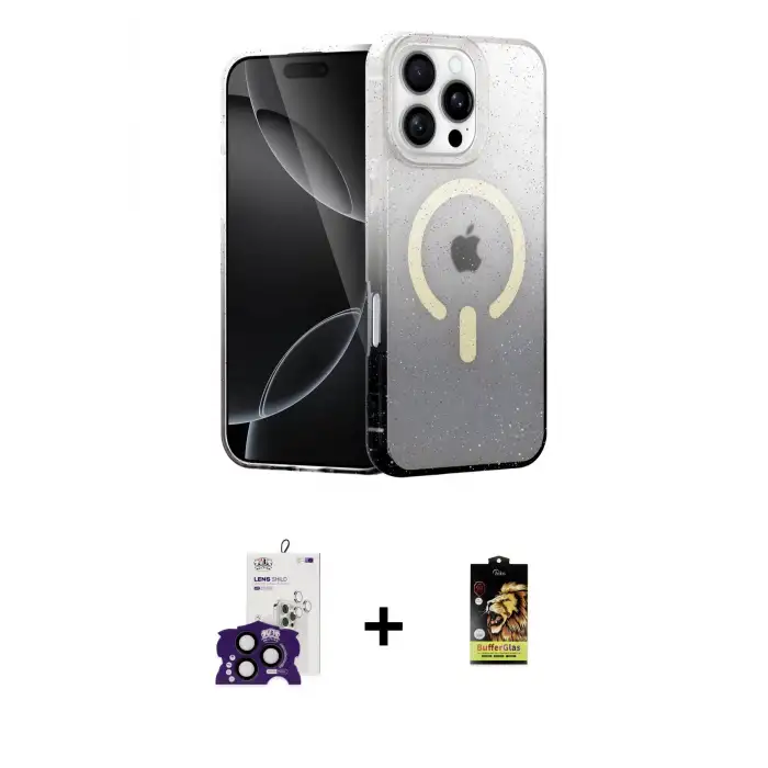 ieg™ iPhone 16 Pro Max Kılıf Eksen Minimal Özel Seri - Siyah Buffer Cam Ekran Koruyucu + Bilvis Titan Kamera Lens - SH