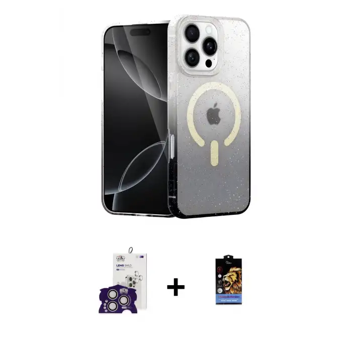 ieg™ iPhone 16 Pro Max Kılıf Eksen Minimal Özel Seri - Siyah Buffer Hayalet Cam Ekran Koruyucu + Bilvis Titan Kamera Lens - GS