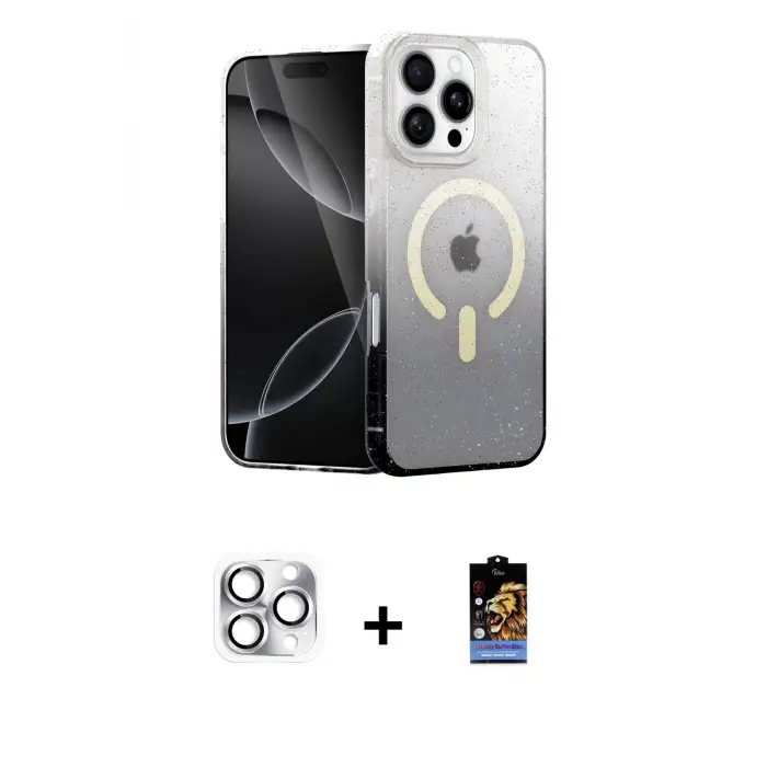 ieg™ iPhone 16 Pro Max Kılıf Eksen Minimal Özel Seri - Siyah Buffer Hayalet Cam Ekran Koruyucu + Pers Alüminyum Kamera Lens - GS