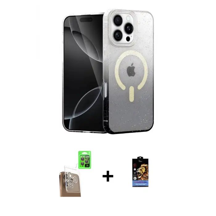 ieg™ iPhone 16 Pro Max Kılıf Eksen Minimal Özel Seri - Siyah Buffer Hayalet Cam Ekran Koruyucu + Raze Metal Kamera Lens - CLTM